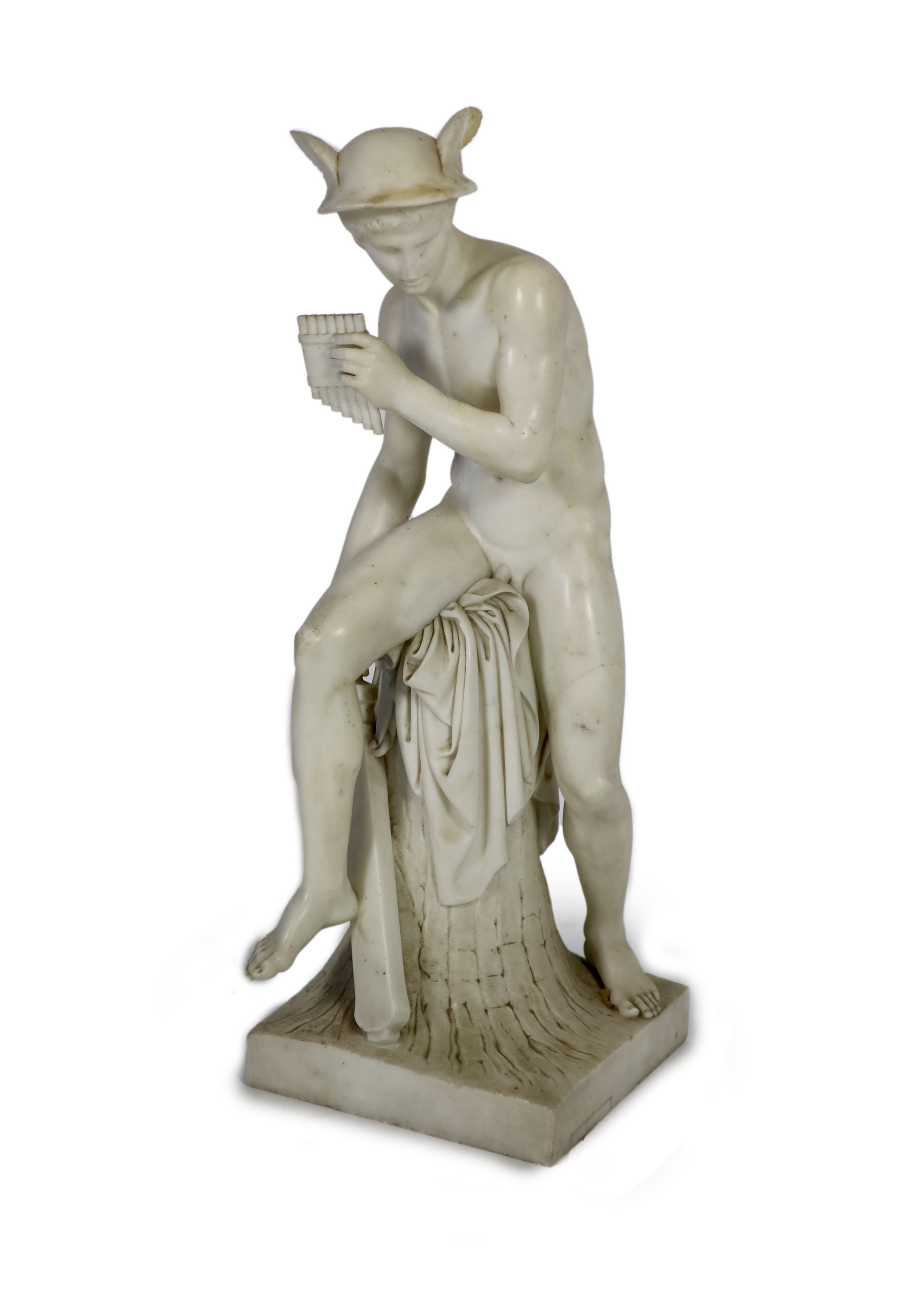 After Bertel Thorvaldsen (Danish 1770-1844). A Grand Tour white marble carving of Mercury about to kill Argus' width 31cm depth 32cm height 87cm